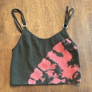 Bombshell Sportswear Black Ribbed Crop with Pink Tie-Dye Panel